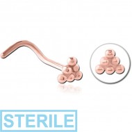 STERILE ROSE GOLD PVD COATED SURGICAL STEEL CURVED NOSE STUD PIERCING