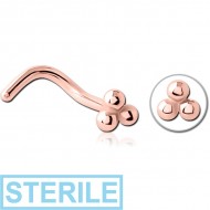 STERILE ROSE GOLD PVD COATED SURGICAL STEEL CURVED NOSE STUD PIERCING