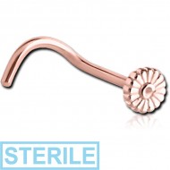 STERILE ROSE GOLD PVD COATED SURGICAL STEEL CURVED NOSE STUD - FLOWER PIERCING