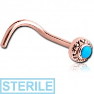 STERILE ROSE GOLD PVD COATED SURGICAL STEEL CURVED NOSE STUD - CIRCLE PIERCING