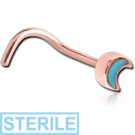 STERILE ROSE GOLD PVD COATED SURGICAL STEEL CURVED NOSE STUD - CRESCENT PIERCING