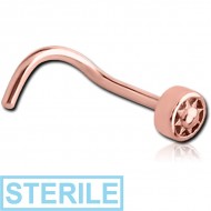 STERILE ROSE GOLD PVD COATED SURGICAL STEEL CURVED NOSE STUD - SUN IN CIRCLE PIERCING
