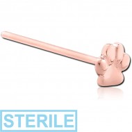 STERILE ROSE GOLD PVD COATED SURGICAL STEEL STRAIGHT NOSE STUD - PAW PIERCING