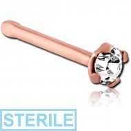 STERILE ROSE GOLD PVD COATED SURGICAL STEEL PRONG SET 2MM JEWELLED NOSE BONE PIERCING