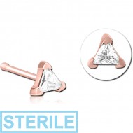 STERILE ROSE GOLD PVD COATED SURGICAL STEEL JEWELLED NOSE BONE - TRIANGLE