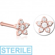STERILE ROSE GOLD PVD COATED SURGICAL STEEL JEWELLED NOSE BONE - FLOWER PIERCING
