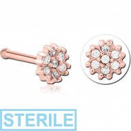 STERILE ROSE GOLD PVD COATED SURGICAL STEEL JEWELLED NOSE BONE - FLOWER PIERCING