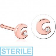 STERILE ROSE GOLD PVD COATED SURGICAL STEEL JEWELLED NOSE BONE PIERCING