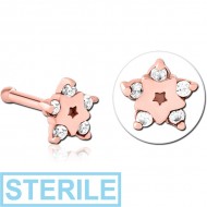 STERILE ROSE GOLD PVD COATED SURGICAL STEEL JEWELLED NOSE BONE PIERCING