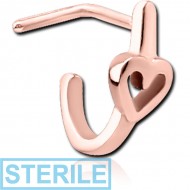 STERILE ROSE GOLD PVD COATED SURGICAL STEEL 90 DEGREE WRAP AROUND NOSE STUD - HEART PIERCING