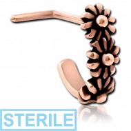 STERILE ROSE GOLD PVD COATED SURGICAL STEEL 90 DEGREE WRAP AROUND NOSE STUD - THREE FLOWERS PIERCING