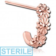 STERILE ROSE GOLD PVD COATED SURGICAL STEEL STRAIGHT WRAP AROUND NOSE STUD - THREE FLOWERS PIERCING