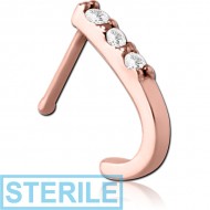 STERILE ROSE GOLD PVD COATED SURGICAL STEEL JEWELLED WRAP AROUND NOSE BONE PIERCING