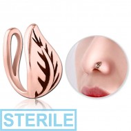 STERILE ROSE GOLD PVD COATED SURGICAL STEEL NOSE CLIP - LEAF PIERCING