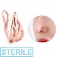 STERILE ROSE GOLD PVD COATED SURGICAL STEEL NOSE CLIP - LEAF