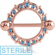 STERILE ROSE GOLD PVD COATED SURGICAL STEEL JEWELLED NIPPLE SHIELD - FLAMES PIERCING