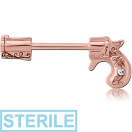 STERILE ROSE GOLD PVD COATED SURGICAL STEEL NIPPLE BAR - GUN PIERCING