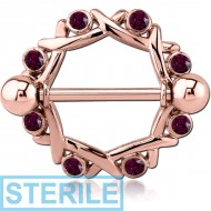 STERILE ROSE GOLD PVD COATED SURGICAL STEEL JEWELLED NIPPLE SHIELD - CIRCLE PIERCING