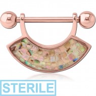 STERILE ROSE GOLD PVD COATED SURGICAL STEEL SYNTHETIC MOTHER OF PEARL MOSAIC NIPPLE SHIELD - FAN PIERCING
