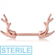 STERILE ROSE GOLD PVD COATED SURGICAL STEEL NIPPLE SHIELD BAR - DEAR HORNS PIERCING