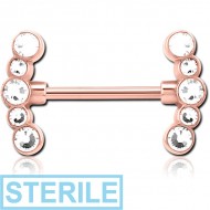 STERILE ROSE GOLD PVD COATED SURGICAL STEEL JEWELLED NIPPLE BAR PIERCING