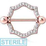 STERILE ROSE GOLD PVD COATED SURGICAL STEEL CRYSTALINE JEWELLED NIPPLE SHIELD