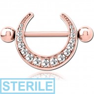 STERILE ROSE GOLD PVD COATED SURGICAL STEEL JEWELLED NIPPLE SHIELD PIERCING