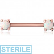 STERILE ROSE GOLD PVD COATED SURGICAL STEEL EXTERNAL THREADED SYNTHETIC OPAL NIPPLE BAR PIERCING