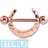 STERILE ROSE GOLD PVD COATED SURGICAL STEEL NIPPLE SHIELD - HAMMERED TEXTURE PIERCING