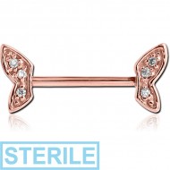 STERILE ROSE GOLD PVD COATED SURGICAL STEEL NIPPLE BAR - WINGS PIERCING