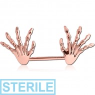 STERILE ROSE GOLD PVD COATED SURGICAL STEEL NIPPLE BAR - HANDS PIERCING