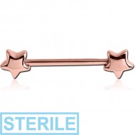 STERILE ROSE GOLD PVD COATED SURGICAL STEEL NIPPLE BAR - STARS PIERCING