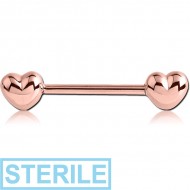 STERILE ROSE GOLD PVD COATED SURGICAL STEEL NIPPLE BAR - HEARTS PIERCING
