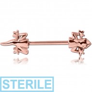 STERILE ROSE GOLD PVD COATED SURGICAL STEEL NIPPLE BAR - LIZARD PIERCING
