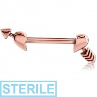 STERILE ROSE GOLD PVD COATED SURGICAL STEEL NIPPLE SHIELD - BROKEN HEART WITH ARROW PIERCING
