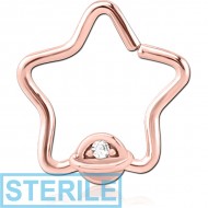 STERILE ROSE GOLD PVD COATED SURGICAL STEEL JEWELLED OPEN STAR SEAMLESS RING - HALF OPEN EYE PIERCING