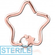 STERILE ROSE GOLD PVD COATED SURGICAL STEEL JEWELLED OPEN STAR SEAMLESS RING - STAR AND GEM PIERCING
