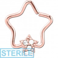STERILE ROSE GOLD PVD COATED SURGICAL STEEL JEWELLED OPEN STAR SEAMLESS RING - STAR PRONGS PIERCING