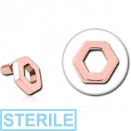 STERILE ROSE GOLD PVD COATED SURGICAL STEEL PUSH FIT ATTACHMENT FOR BIOFLEX INTERNAL LABRET - HEXAGON PIERCING