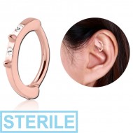 STERILE ROSE GOLD PVD COATED SURGICAL STEEL JEWELLED ROOK CLICKER - SPIKES PIERCING