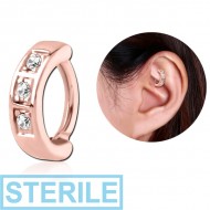 STERILE ROSE GOLD PVD COATED SURGICAL STEEL JEWELLED ROOK CLICKER PIERCING