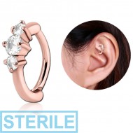 STERILE ROSE GOLD PVD COATED SURGICAL STEEL PRONG SET JEWELLED ROOK CLICKER PIERCING