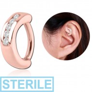 STERILE ROSE GOLD PVD COATED SURGICAL STEEL JEWELLED ROOK CLICKER PIERCING