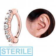 STERILE ROSE GOLD PVD COATED SURGICAL STEEL PRONG SET JEWELLED ROOK CLICKER PIERCING
