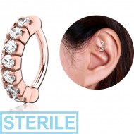 STERILE ROSE GOLD PVD COATED SURGICAL STEEL PRONG SET CRYSTAL JEWELLED ROOK CLICKER PIERCING