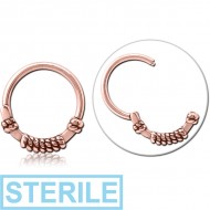 STERILE ROSE GOLD PVD COATED SURGICAL STEEL HINGED CLICKER - THREE ROPES PIERCING