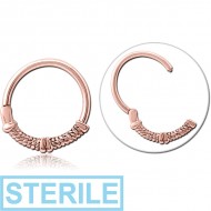STERILE ROSE GOLD PVD COATED SURGICAL STEEL HINGED CLICKER - ROPE WITH LINE PIERCING