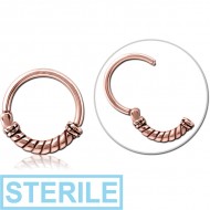 STERILE ROSE GOLD PVD COATED SURGICAL STEEL HINGED CLICKER - BIG ROPE PIERCING