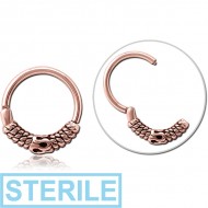 STERILE ROSE GOLD PVD COATED SURGICAL STEEL HINGED CLICKER - BALI AND ROPE PIERCING