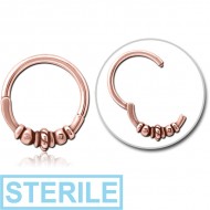 STERILE ROSE GOLD PVD COATED SURGICAL STEEL HINGED CLICKER - BEADS AND ROPE PIERCING